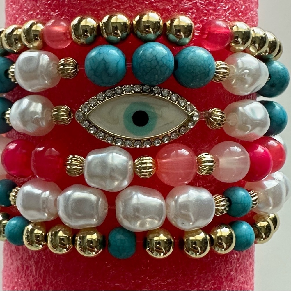 Mutli Color Evil Eye Elastic Stack Bracelets